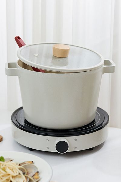 Prima Nova Fika Glass Lid Aluminum Casting Deep Pot 22cm, Beige