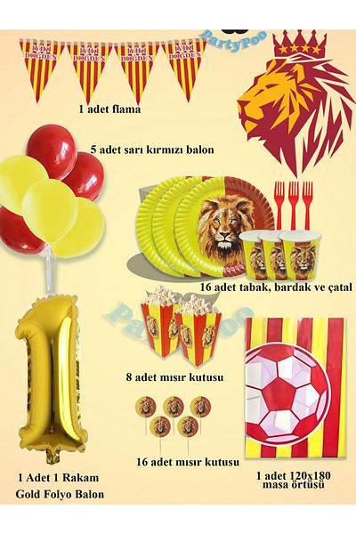 PartyPoo Yellow Red Football Fan Birthday Set for 16 People – Eco Party Supplies Decoration Set