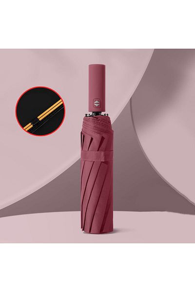 Choice Wine Red 12 Bone Black Glue Fully Automatic Umbrella With Thick And Durable Keel Three Fold Umbrella