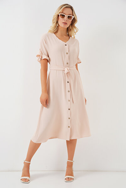 Bigdart Жіноче коротке плаття з ґудзиками 2555 - кремове