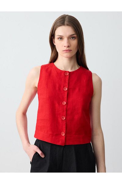 Jimmy Key Red 100% Linen Slim Fit Short Woven Vest