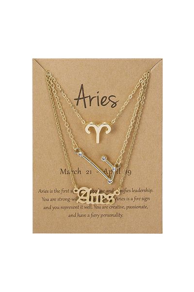 Choice Aries-Gold 3Pcs/set 12 Zodiac Sign Necklaces Set For Women Constellation Pendant Chain Choker Birthd