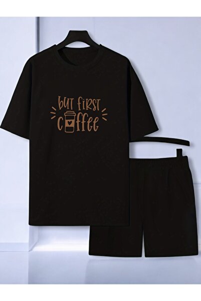 uyguntarz طقم شورت بتصميم مطبوع عليه قهوة للجنسين