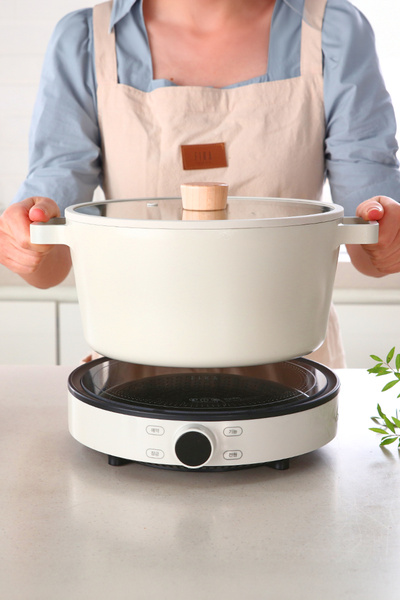 Prima Nova Fika Glass Lid Aluminum Casting Deep Pot 22cm, Beige