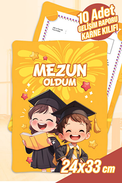 colortouch Mezun Oldum A4 Ana Sınıfı Gelişim Raporu Karne Kılıfı ( Kabı ) 10 Adet Karne Süsleme 24x33cm
