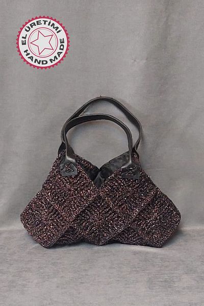 Uretti - Volkan 4975 1517 Geantă de umăr din frânghie de macrame cu sclipici realizată manual