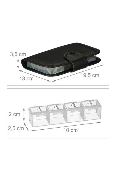 Relaxdays Medicine organizer box, 7 days, 4 compartments/day, black/transparent, plastic, 3.5 x 19.5 x 13 cm