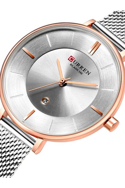 Curren 9037 Steel Analog Quartz Watch For Women Silver and Rose gold