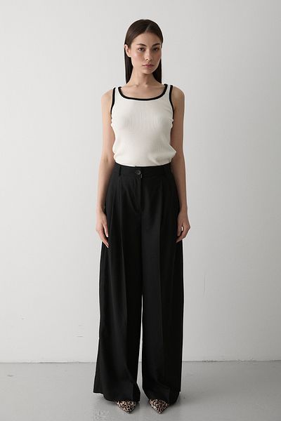 Laluvia Black Pleated Wide Leg Trousers - 3602