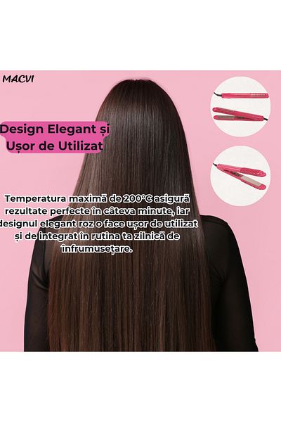 MACVI Macvi® Hair Straightener with Ceramic Plates, 4 Temperature Settings, Pink