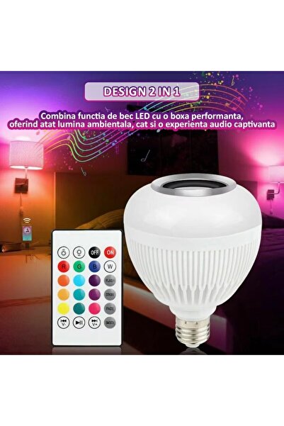 NEXTLY Bec Led Cu Difuzor Incorporat , Boxa Cu Bluetooth, Iluminare 12 Culori Rgb Si Alb, Control