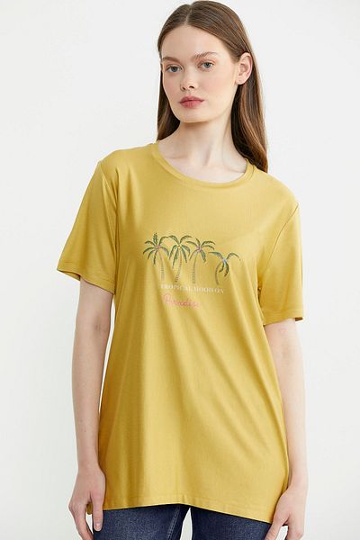 Sementa Exotic Printed Comfortable Fit T-Shirt - Mustard