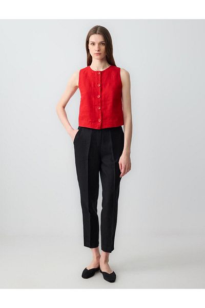 Jimmy Key Red 100% Linen Slim Fit Short Woven Vest