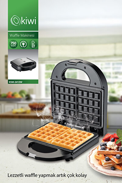 Kiwi Ksm-2412W Yapışmaz Kaplama Plakalı Paslanmaz Çelik Kapaklı Waffle Makinesi