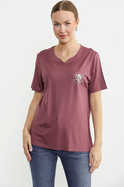 Sementa Crew Neck Printed Flowy T-Shirt - Rose