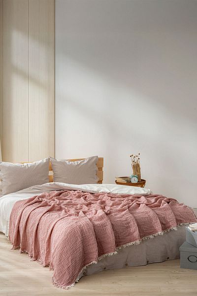 Berolige Easy Muslin Yarn Dye Double Bedspread Rose Dried
