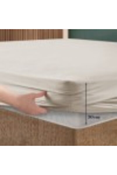 First Choice Bed cover set with elastic and 2 pillowcases, 100% ranforce cotton, 140x200 cm, Beige (Moon Bean)