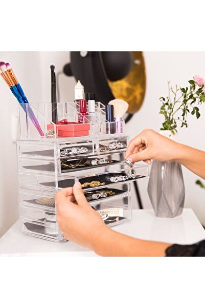 Relaxdays Organizator de machiaj și bijuterii, 16 compartimente și 8 sertare,...