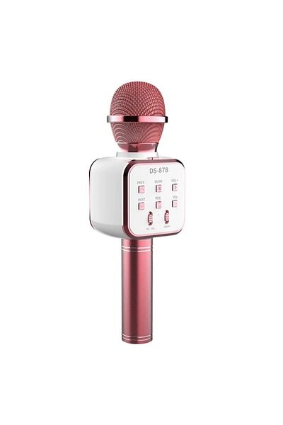 MACVI Macvi® DS878 Karaoke Microphone, Metallic, Quality Sound, Memory Card Playback, Pink