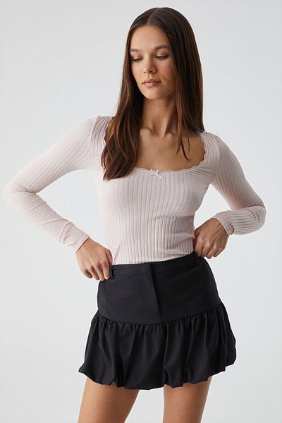 GRIMELANGE Youpes Women's Regular Fit Zippered High Waist Lined Short Black Skirt
