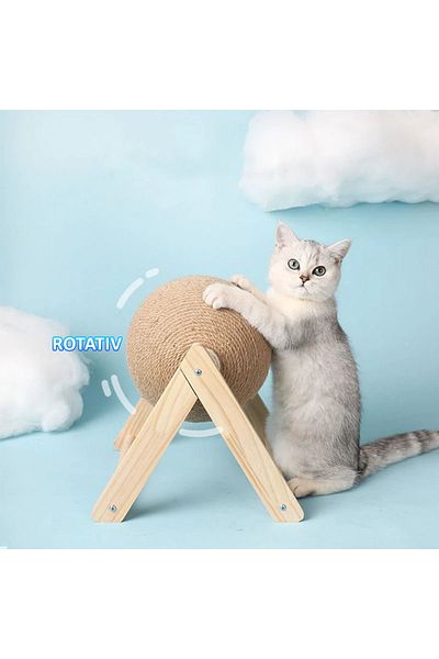 NEXTLY Cat Scratching Toy, Ball, Rotating Ball, Sisal Cover, Wooden Stand