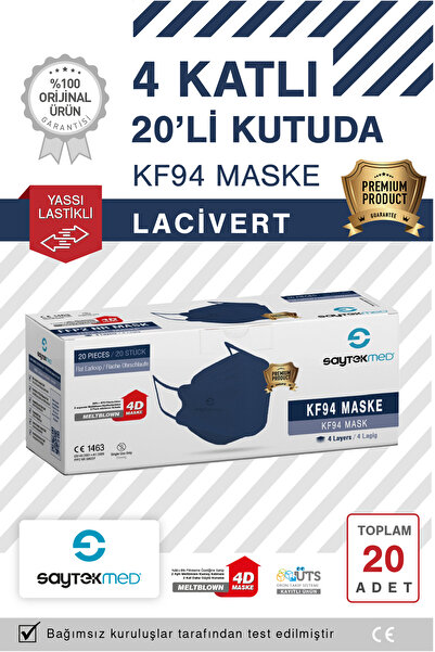SAYTEKMED KF94 Kore Tipi, 4 katlı, LACİVERT Maske, Tekli Paket, UV Steril (1 Kutu/ 20 Adet)