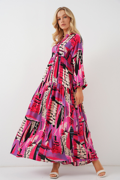 Bigdart 2423 autentikus mintás hidzsáb ruha - fekete - lila