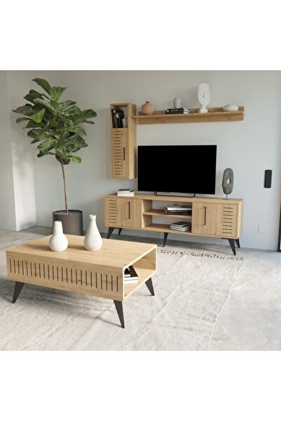 Bimossa G3610 Karla Tv Ünitesi Raflı Dolaplı Ve Orta Sehpa Sepet