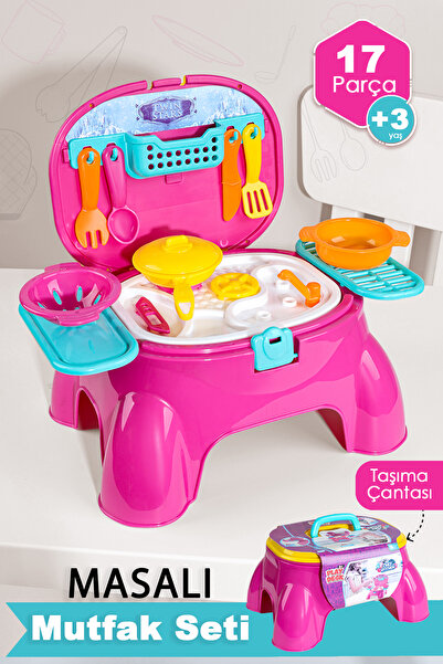 Meleni Toys 17 Parça Masalı Oyuncak Mutfak Seti - Taşıma Çantalı Oturaklı Mut...