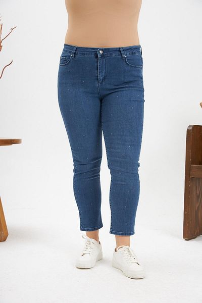RMG Large Size Blue Jeans with Stone Embroidery