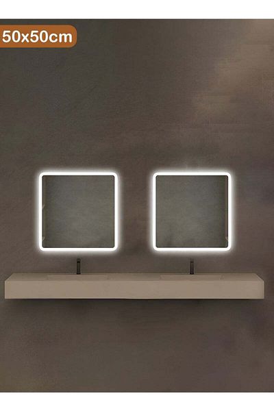 Taimi Set of 2 Square Bathroom Mirror Front and Back Touch LED Light for Bathroom and Bedroom 50x50cm