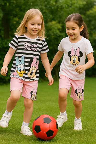 Nimini Kids B Štampano C Prugasto Komplet kratkih hlača sa lososom za devojči...