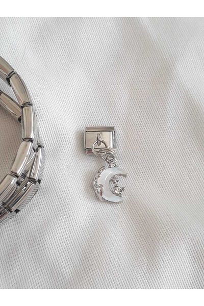 bijoux uniques Italian Charm with Steel Moon Figure