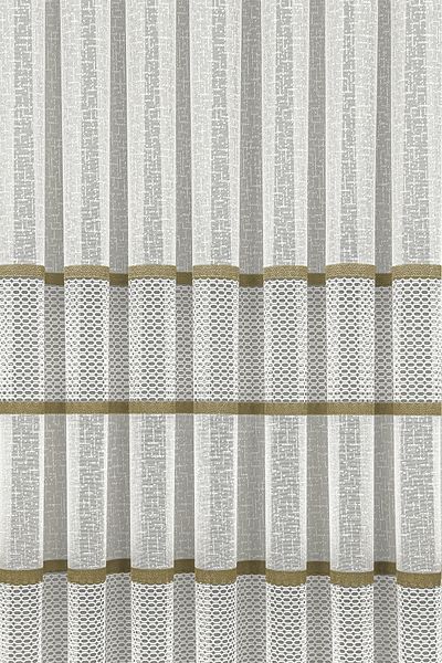 MARİTSA Tulle Curtain - Knitted Series Modern Classic Gold Lace Detailed Mesh Pattern Ecru Dense Pleat (1X3) Curtain