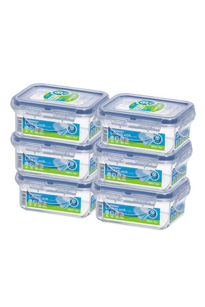 locknlock Food Container Rectangle 180ml – Pack of 6 | Airtight, BPA-Free, Microwave Safe