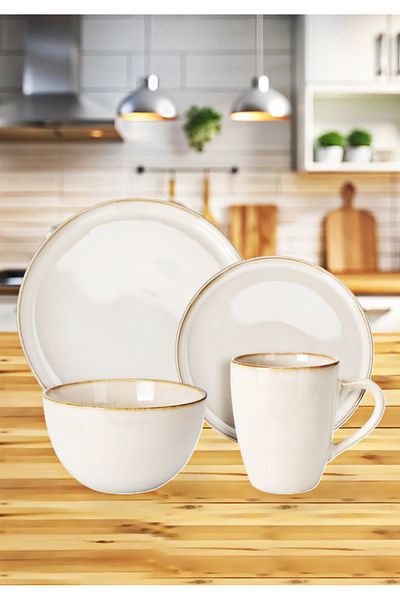 Tavola Dinner Set Of 16 Plates Set Stoneware Beige Collection Dishwasher Microwave