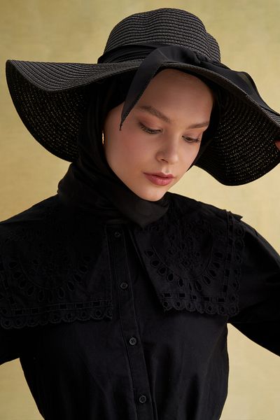 carell Ribbon Straw Hat Black