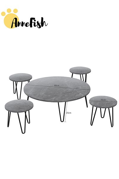 AnneFish 5pcs Floor Coffee Table Set Low Round Home Nesting Friends Gathering Table Set Of 5 Side Table