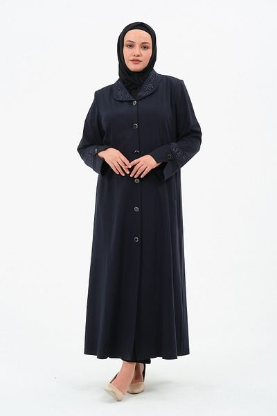 GLR&GYM Devi̇nsu Women's Large Size Linen Fabric Unlined Buttoned Mother's Overcoat