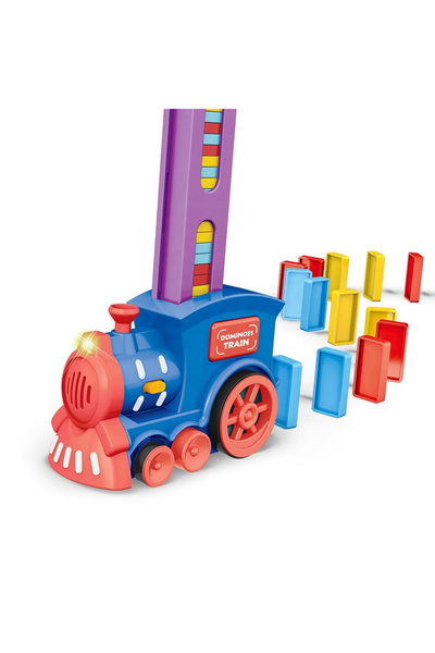 MJ TOYS Domino Taşı Dizen Tren Pilli Sesli Işıklı Hareketli 60 Parça Eğitici ...