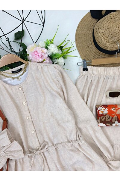 YEDİLALE Bamboo Summer Long Sleeve Skirt Blusher Suit [Blouse and Skirt Included in Price]