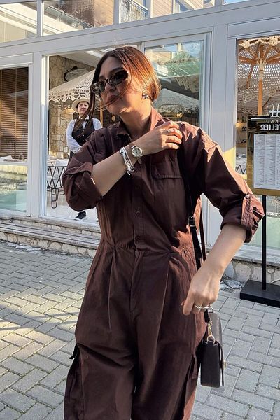 ELVAN TOLON Brown Comfort Pocket Jumpsuit