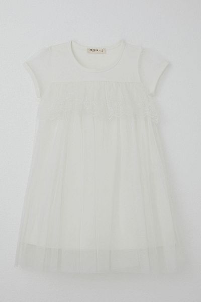 Breeze White Girl's Dress - Embroidered Tulle for Ages 2-6