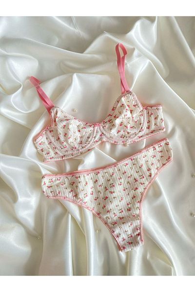 Gofeel Flower Underwire Cotton Combed Bra Set