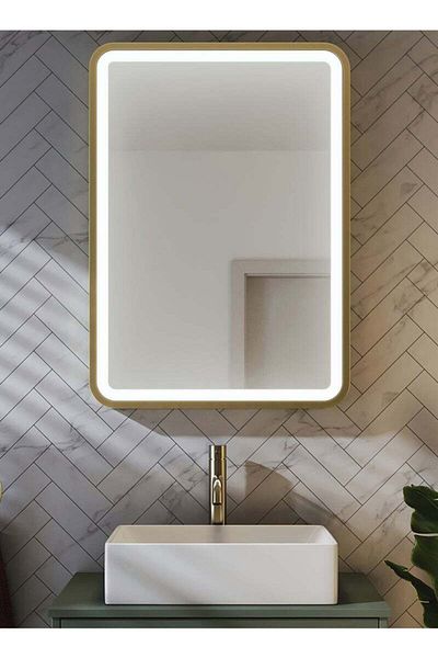 Taimi Set of 2 Rectangular Wall Mirrors with Gold Aluminum Frame Touchable for Bathroom Bedroom 90x70cm
