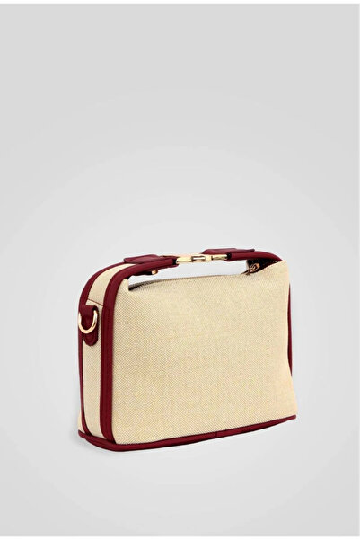 soElite Gold Kilit Detaylı Keten Kumaşlı Orta Boy Kadın El ve Omuz Çantası