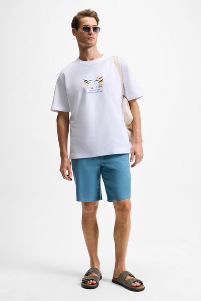 GRIMELANGE Sagi Men's 100% Organic Cotton Front Back Print Detailed Crew Neck Short Sleeve Oversize Fit White T-Sh