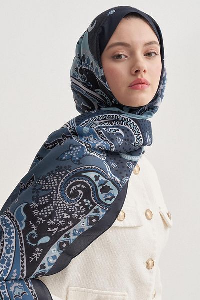 carell Liora Navy Blue Nilla Cotton Shawl