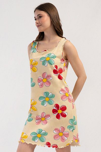 VİENETTA Women's Wide Strap Yellow Nightdress 100% Cotton C3T7N0O804