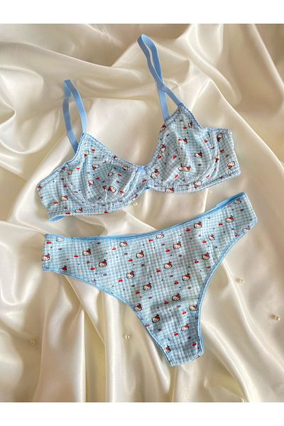 Gofeel Set sutien din bumbac pieptănat cu sârmă cu model Hello Kitty